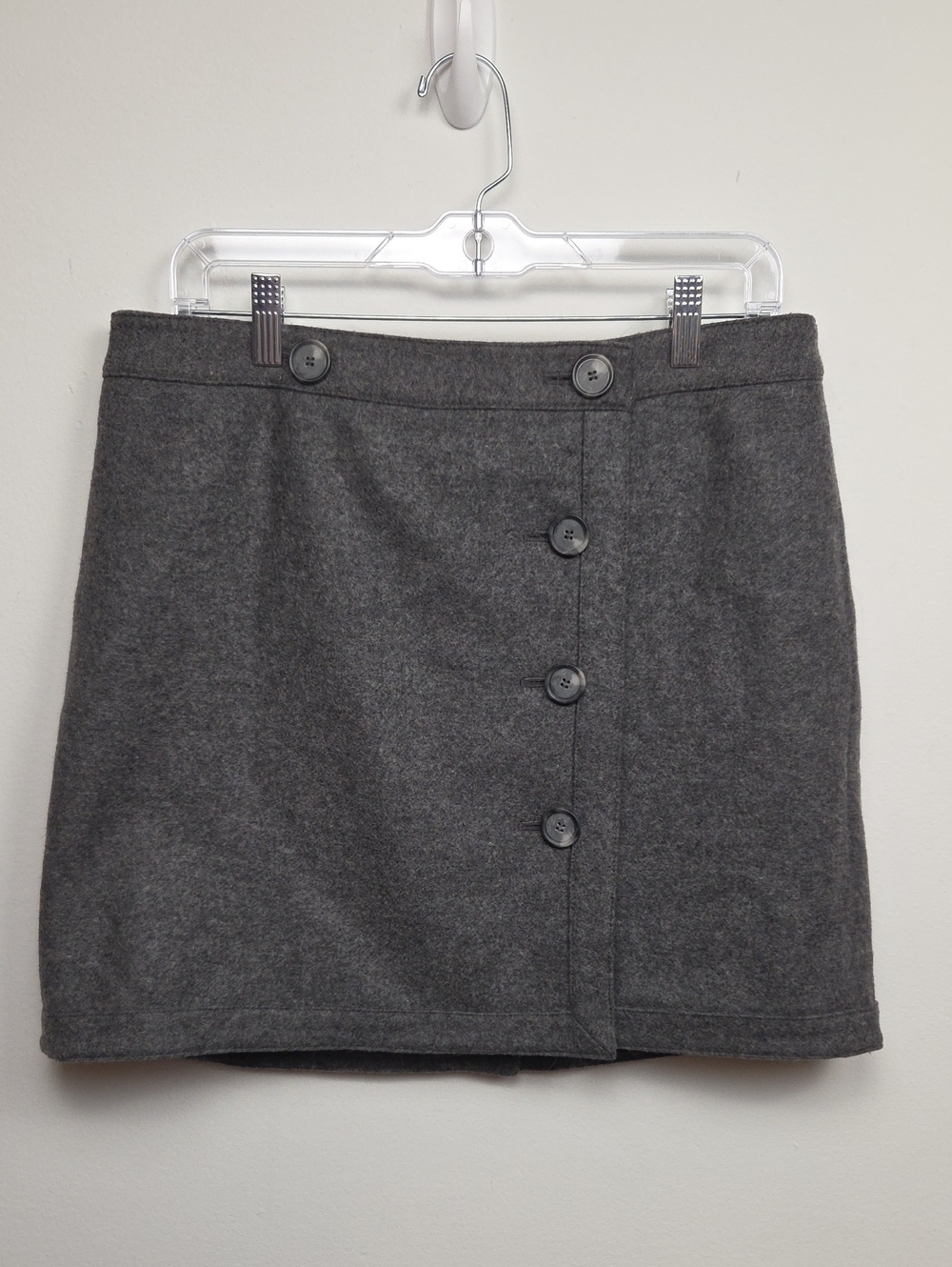Ann Taylor LOFT Wool Gray Button Front Wrap Skirt Career Wear Business Casual 10